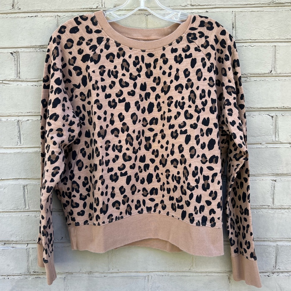 EUC JCrew Size M Leopard Print Vintage Fleece Lightweight Sweatshirt